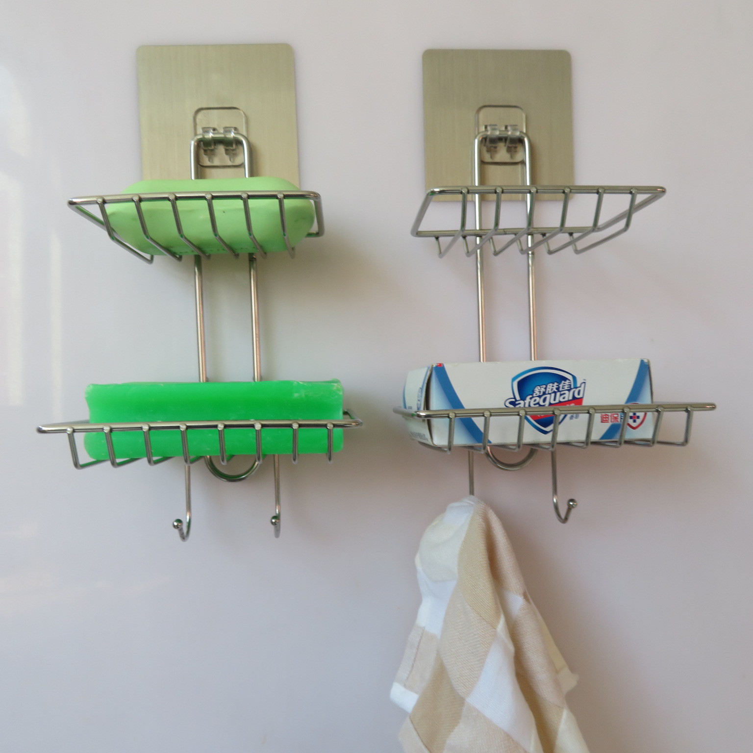 Stainless steel double soap box with hook, toilet creative Stainless steel double soap box soap box