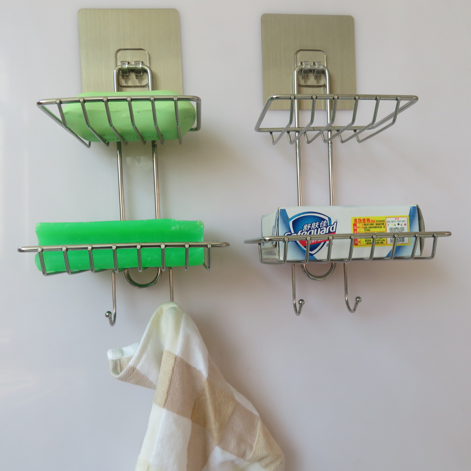 Stainless steel double soap box with hook, toilet creative Stainless steel double soap box soap box