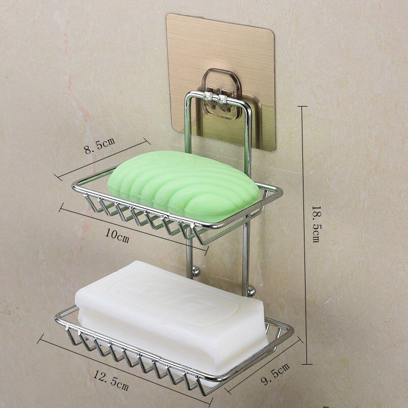 Stainless steel double soap box with hook, toilet creative Stainless steel double soap box soap box