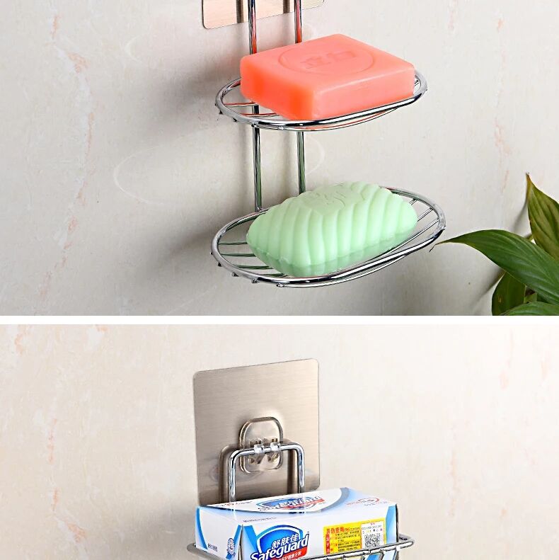 Stainless steel double soap box with hook, toilet creative Stainless steel double soap box soap box