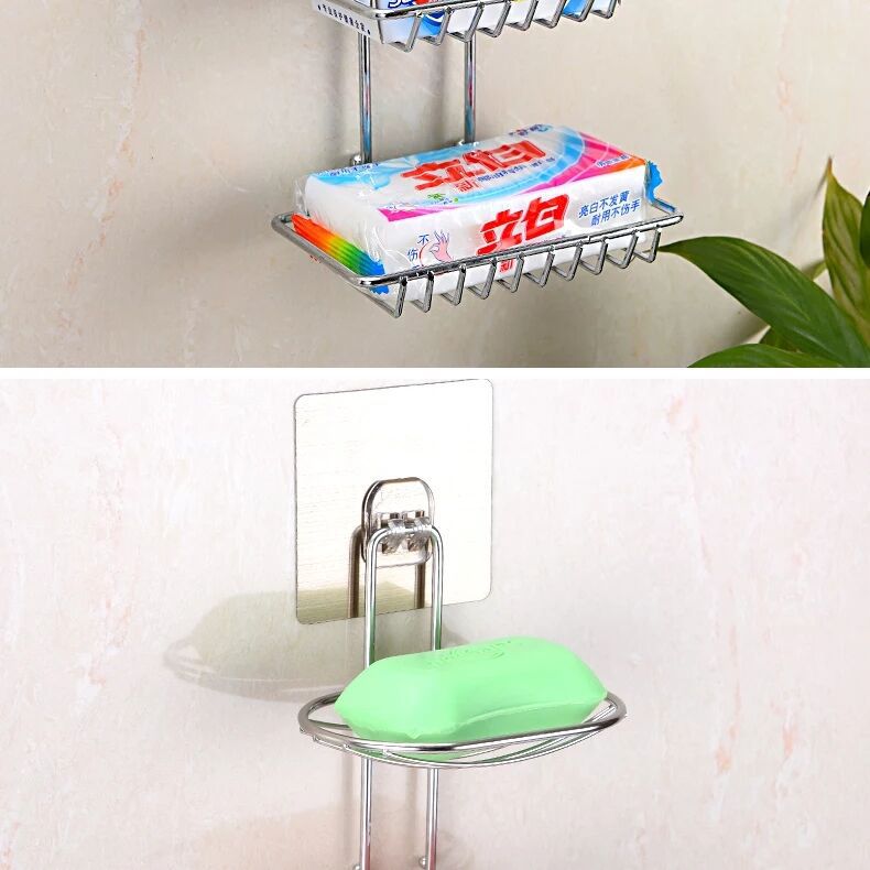 Stainless steel double soap box with hook, toilet creative Stainless steel double soap box soap box
