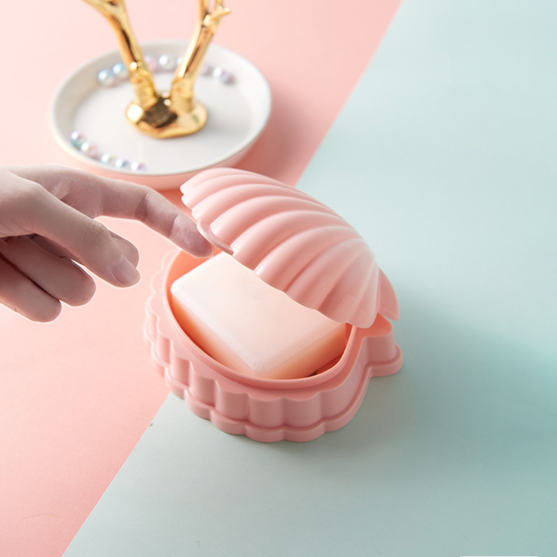 New Household Shell Plastic Soap Dish Flip Drain Soap Box Bathroom Waterproof Handmade Soap Storage Box