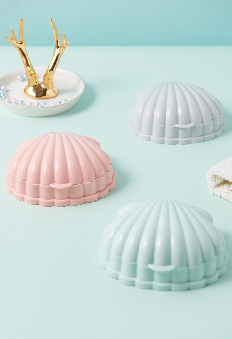New Household Shell Plastic Soap Dish Flip Drain Soap Box Bathroom Waterproof Handmade Soap Storage Box