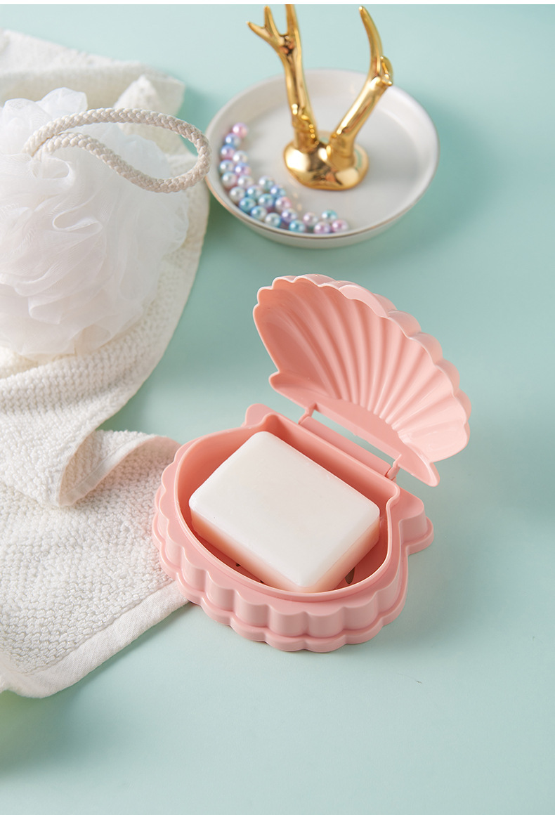 New Household Shell Plastic Soap Dish Flip Drain Soap Box Bathroom Waterproof Handmade Soap Storage Box