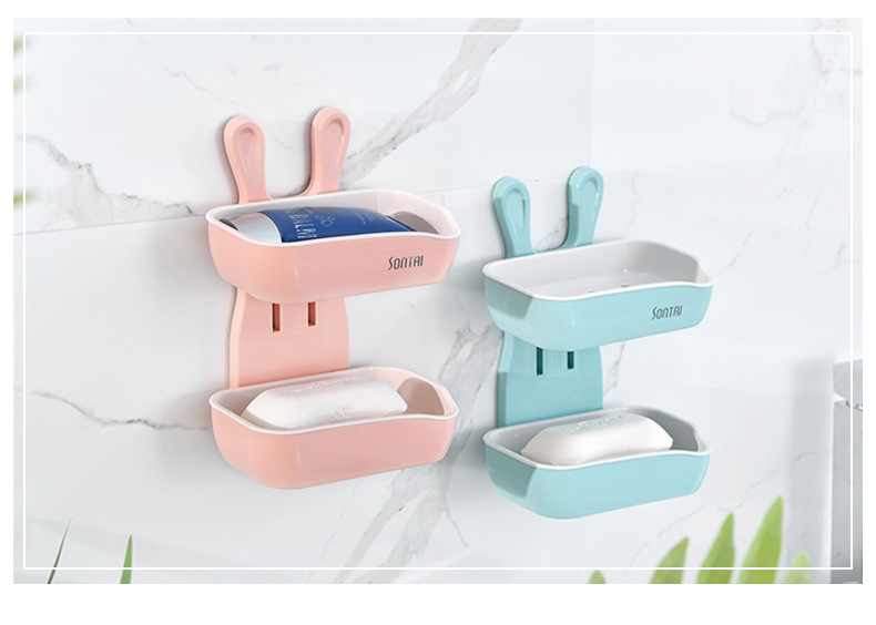 Fashion Creative Little Bunny Double-Layer Soap Box Simple and Convenient Punch-Free No Trace Stickers Home Bathroom Soap Dish Soap Box Fashion Creative Little Bunny Double-Layer Soap Box Simple and Convenient Punch-Free No Trace Stickers Home Bathroom Soap Dish Soap Box
