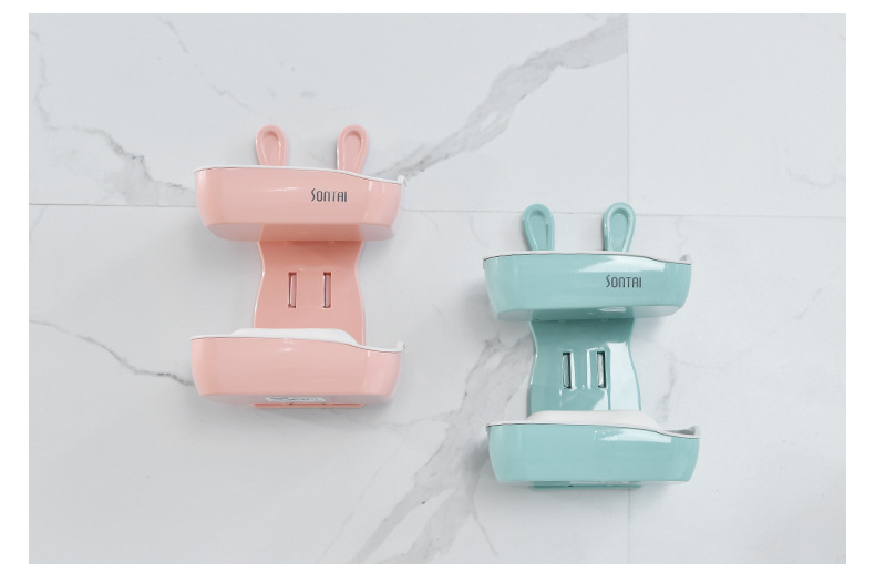 Fashion Creative Little Bunny Double-Layer Soap Box Simple and Convenient Punch-Free No Trace Stickers Home Bathroom Soap Dish Soap Box Fashion Creative Little Bunny Double-Layer Soap Box Simple and Convenient Punch-Free No Trace Stickers Home Bathroom Soap Dish Soap Box
