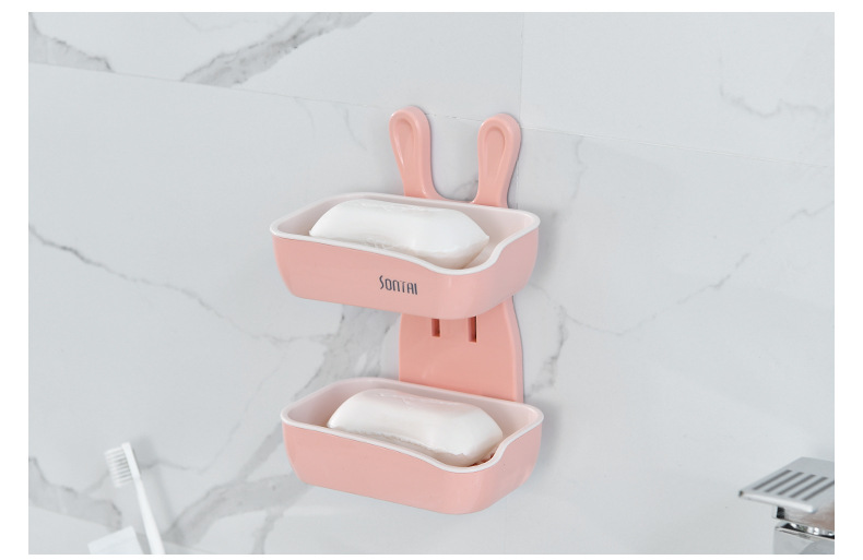 Fashion Creative Little Bunny Double-Layer Soap Box Simple and Convenient Punch-Free No Trace Stickers Home Bathroom Soap Dish Soap Box Fashion Creative Little Bunny Double-Layer Soap Box Simple and Convenient Punch-Free No Trace Stickers Home Bathroom Soap Dish Soap Box