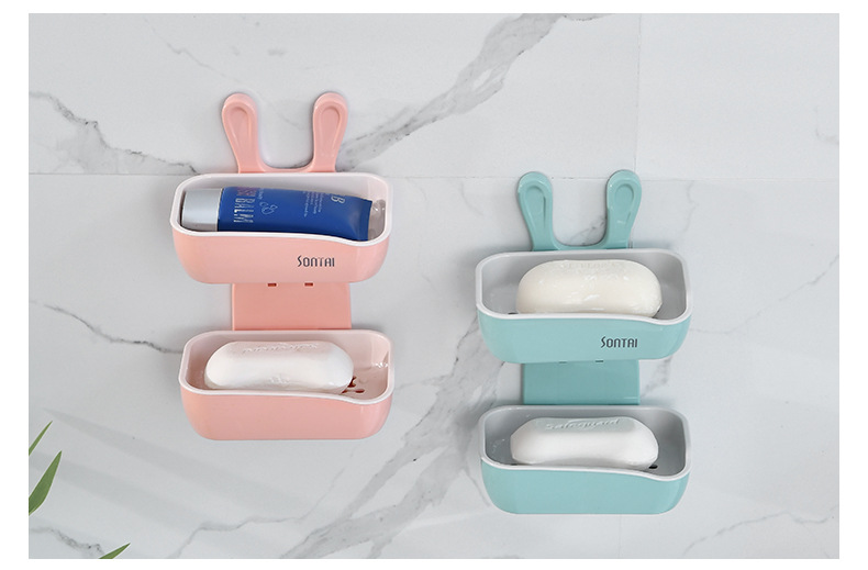 Fashion Creative Little Bunny Double-Layer Soap Box Simple and Convenient Punch-Free No Trace Stickers Home Bathroom Soap Dish Soap Box Fashion Creative Little Bunny Double-Layer Soap Box Simple and Convenient Punch-Free No Trace Stickers Home Bathroom Soap Dish Soap Box