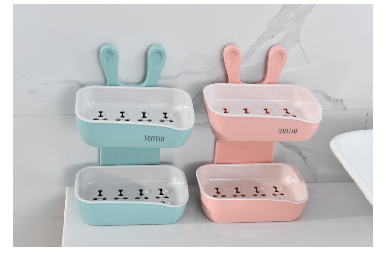 Fashion Creative Little Bunny Double-Layer Soap Box Simple and Convenient Punch-Free No Trace Stickers Home Bathroom Soap Dish Soap Box Fashion Creative Little Bunny Double-Layer Soap Box Simple and Convenient Punch-Free No Trace Stickers Home Bathroom Soap Dish Soap Box