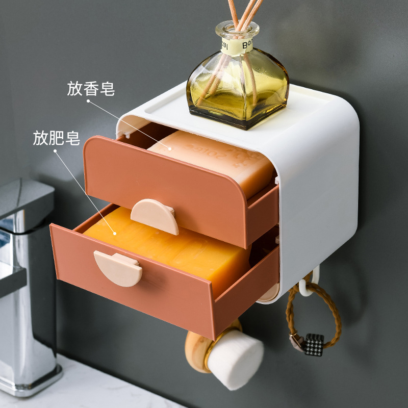 Non - trace adsorption double soap box asphalt shelf wall hanging bathroom toilet soap box soap box jewelry box