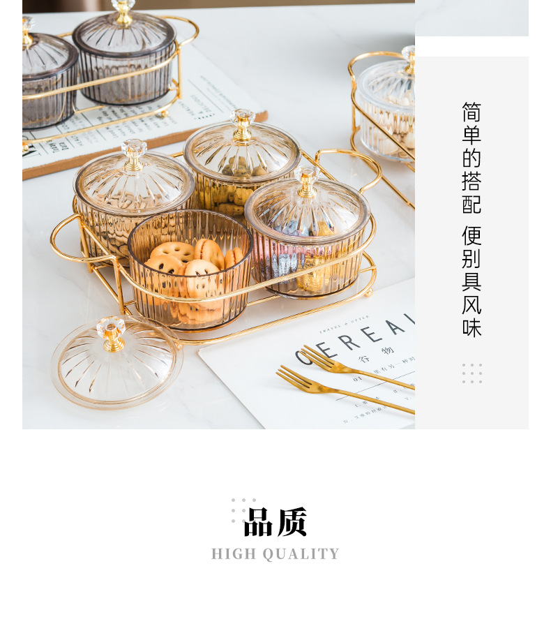 Nordic Dried Fruit Dish Snack Dish Snack Dish Transparent round Fruit Plate Dessert Compartment Tray Iron Box with Cover
