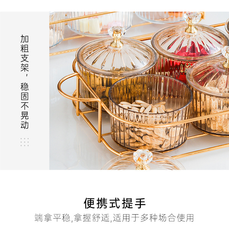 Nordic Dried Fruit Dish Snack Dish Snack Dish Transparent round Fruit Plate Dessert Compartment Tray Iron Box with Cover