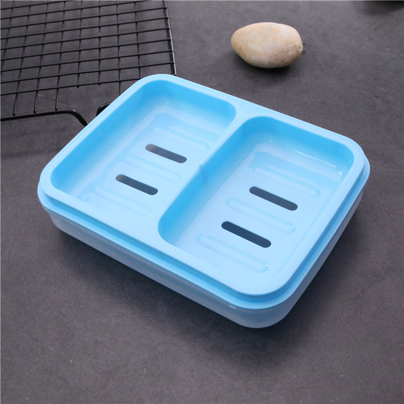 Double-Bit Double-Body Soap Box Double-Grid Plastic Soap Box Soap Box Drain with Cover Pp Soap Holder Soap Dish Soap Box