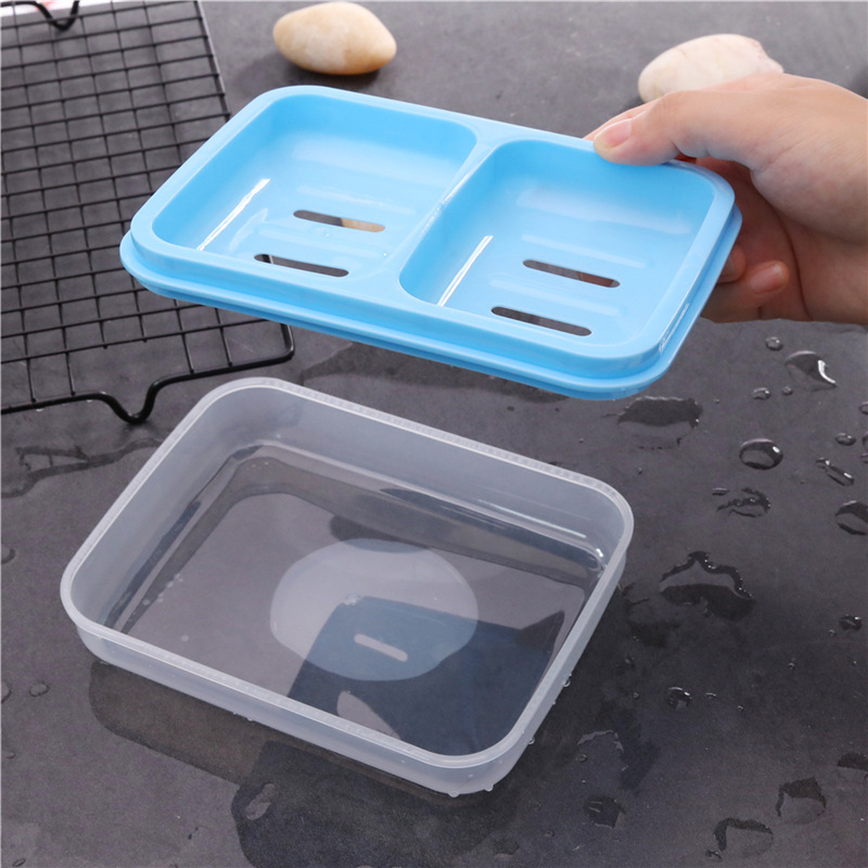 Double-Bit Double-Body Soap Box Double-Grid Plastic Soap Box Soap Box Drain with Cover Pp Soap Holder Soap Dish Soap Box