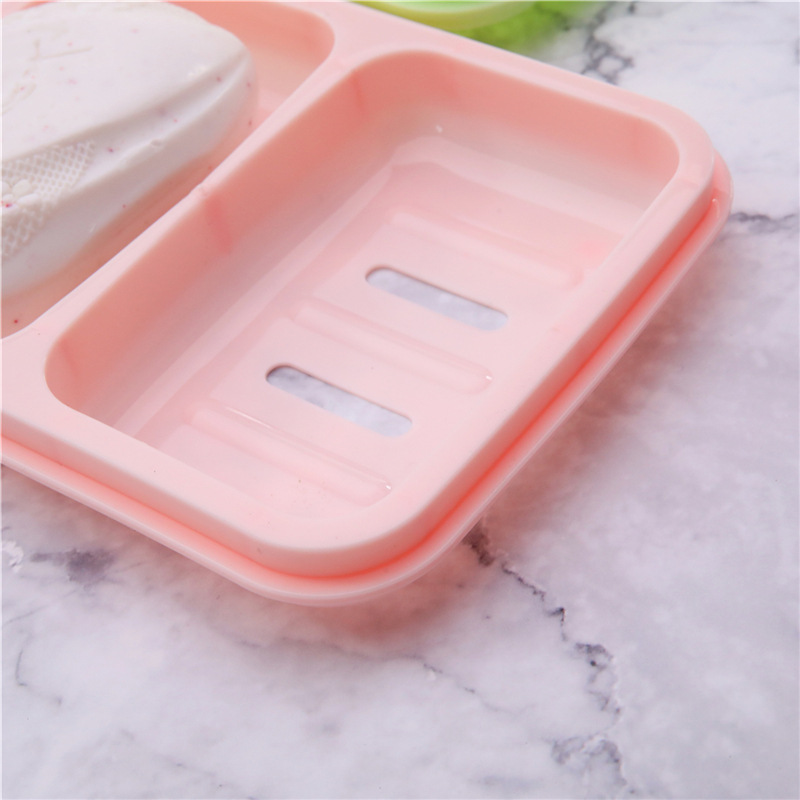 Double-Bit Double-Body Soap Box Double-Grid Plastic Soap Box Soap Box Drain with Cover Pp Soap Holder Soap Dish Soap Box