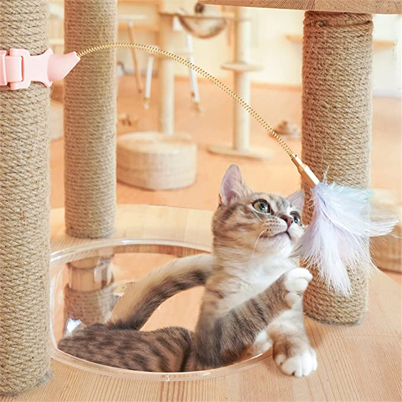 Cross-Border New Arrival Pet Cat Toy Self-Hi with Bell Cat Playing Rod Silicone Spring Rod Feather Can Be Tied Feet Table Legs
