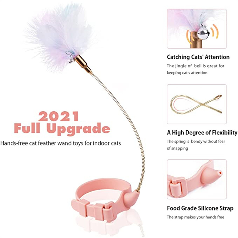 Cross-Border New Arrival Pet Cat Toy Self-Hi with Bell Cat Playing Rod Silicone Spring Rod Feather Can Be Tied Feet Table Legs