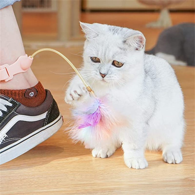 Cross-Border New Arrival Pet Cat Toy Self-Hi with Bell Cat Playing Rod Silicone Spring Rod Feather Can Be Tied Feet Table Legs