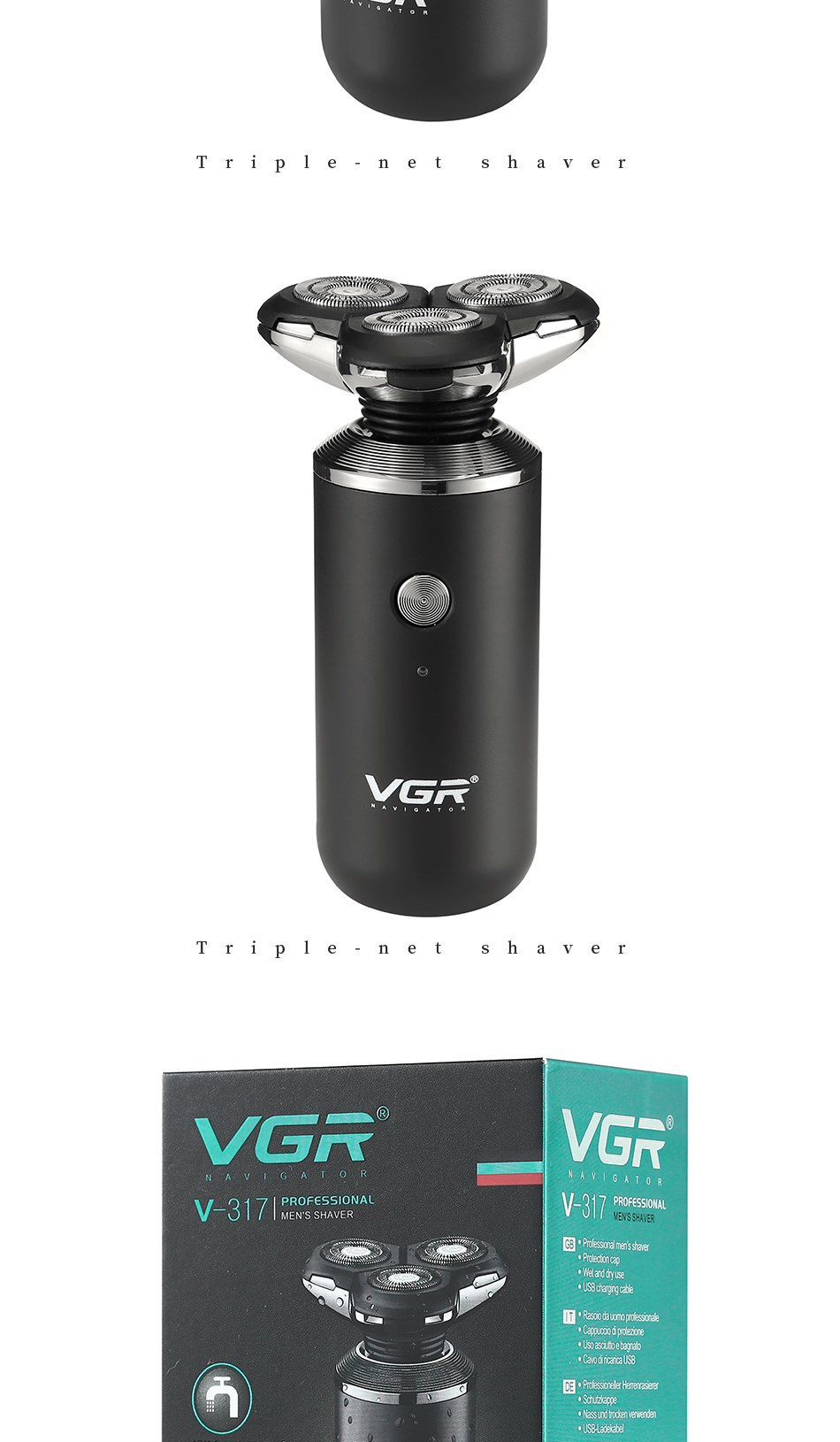 VGR-317 Men's Electric Shaver Full Body Washable Floating Head Shaver Dry and Wet Shaver VGR-317 Men's Electric Shaver Full Body Washable Floating Head Shaver Dry and Wet Shaver