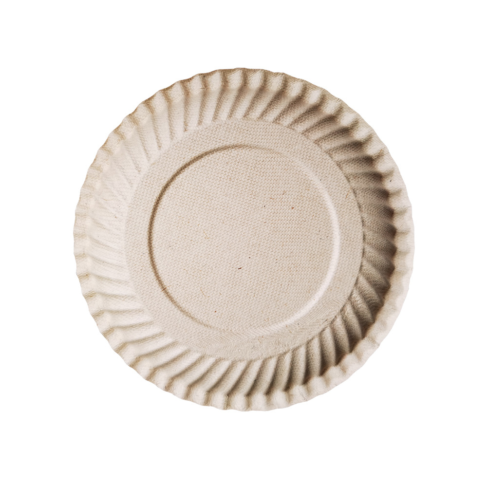 6-Inch Sugarcane Pulp Tableware Fluorine-Free Full Degradation Disposable Environmentally Friendly Degradable Bagasse round Plate