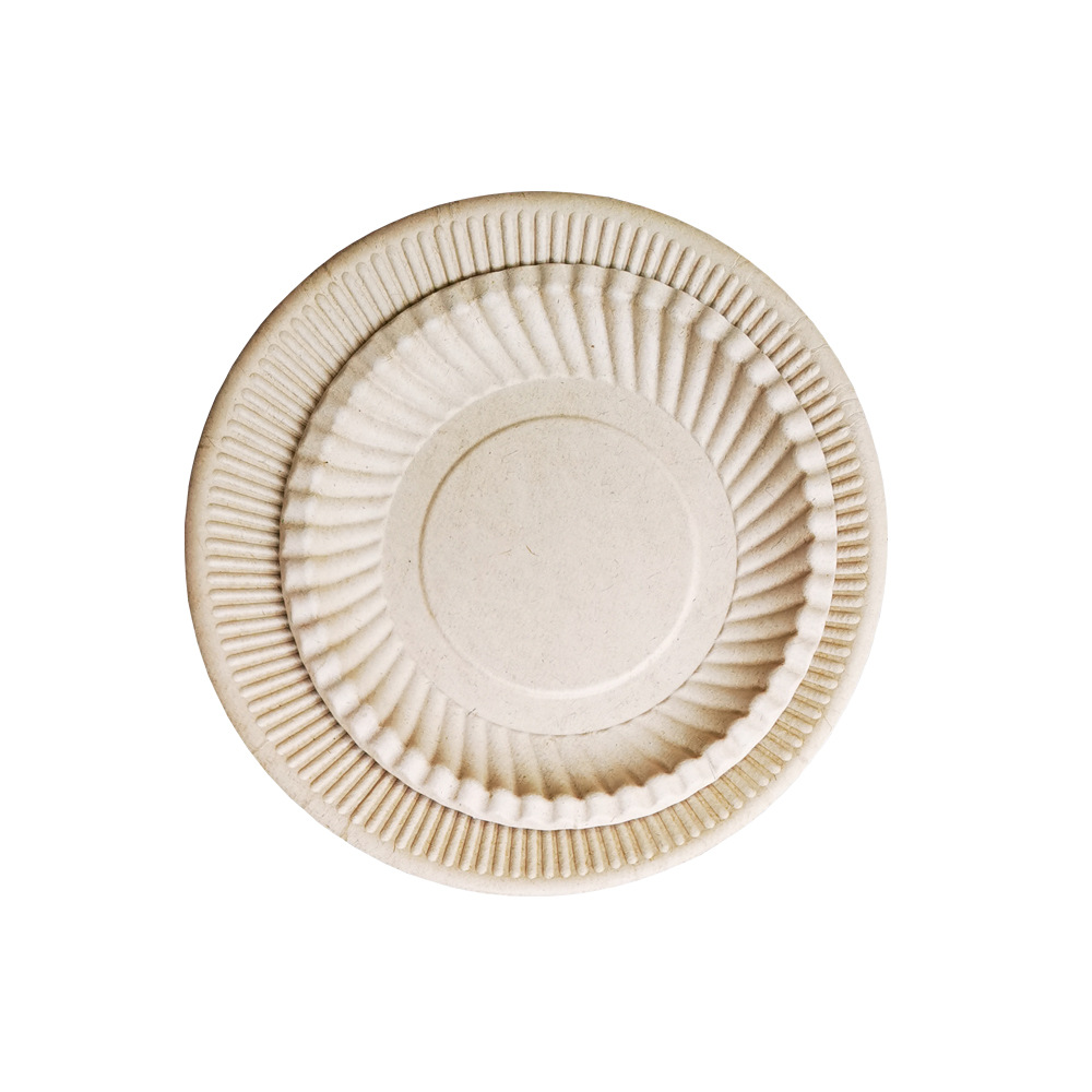 6-Inch Sugarcane Pulp Tableware Fluorine-Free Full Degradation Disposable Environmentally Friendly Degradable Bagasse round Plate