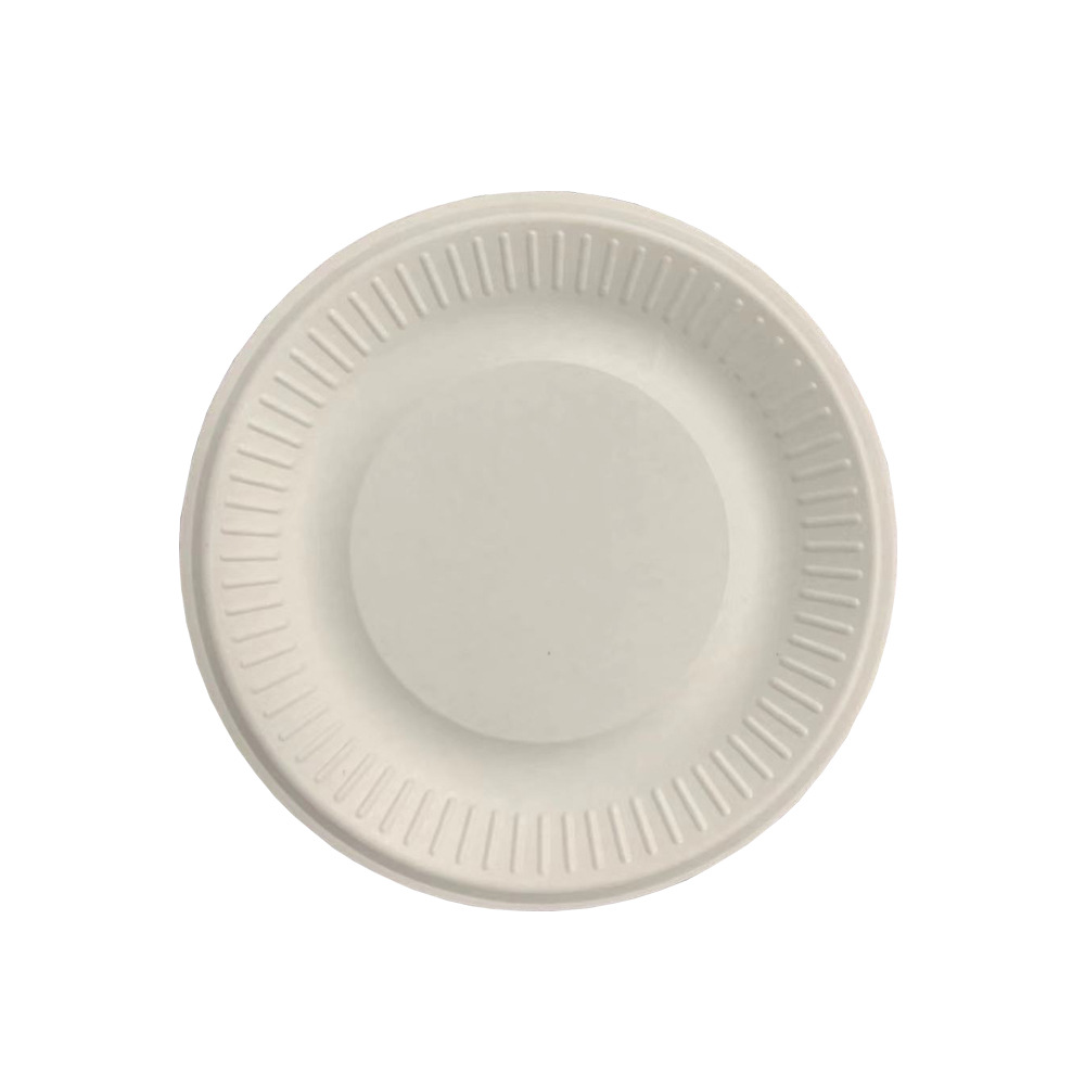 6-Inch Sugarcane Pulp Tableware Fluorine-Free Full Degradation Disposable Environmentally Friendly Degradable Bagasse round Plate