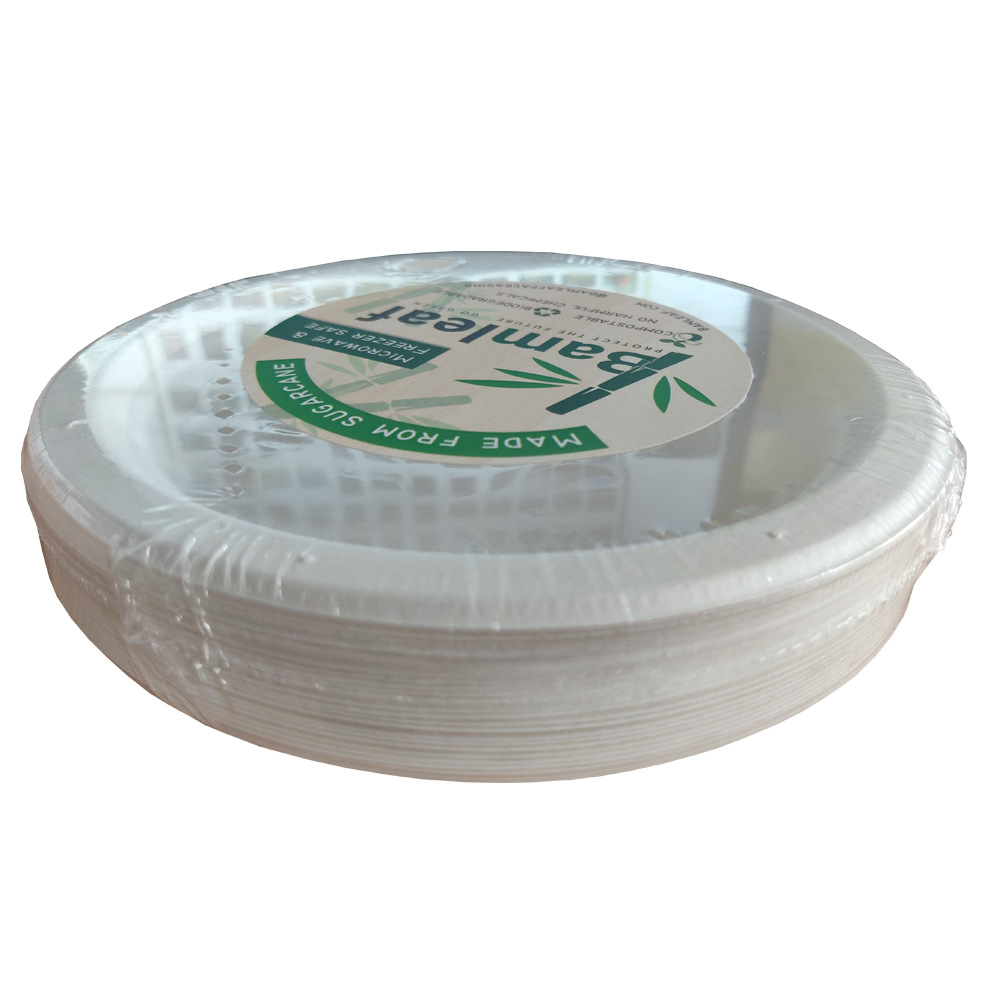 6-Inch Sugarcane Pulp Tableware Fluorine-Free Full Degradation Disposable Environmentally Friendly Degradable Bagasse round Plate