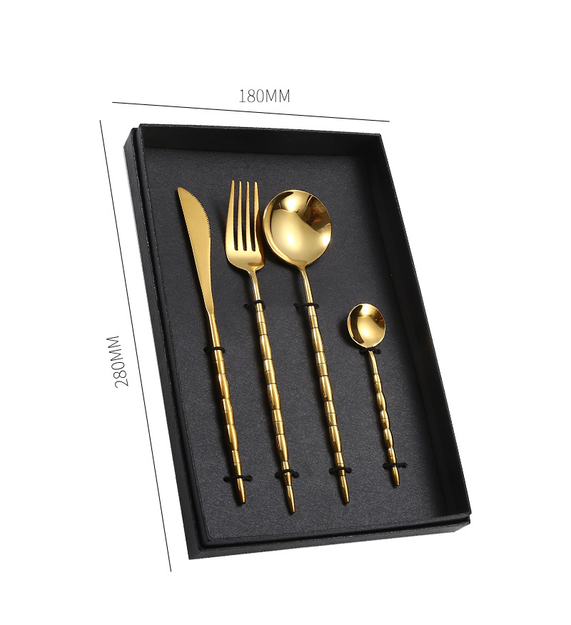 Set of 4 pcs 304 Stainless Steel Bamboo Joint Knife, Fork and Spoon Tea Spoon Tableware Gift Set