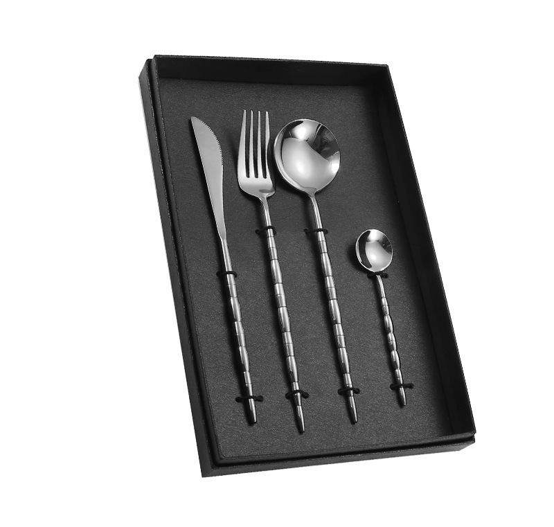 Set of 4 pcs 304 Stainless Steel Bamboo Joint Knife, Fork and Spoon Tea Spoon Tableware Gift Set