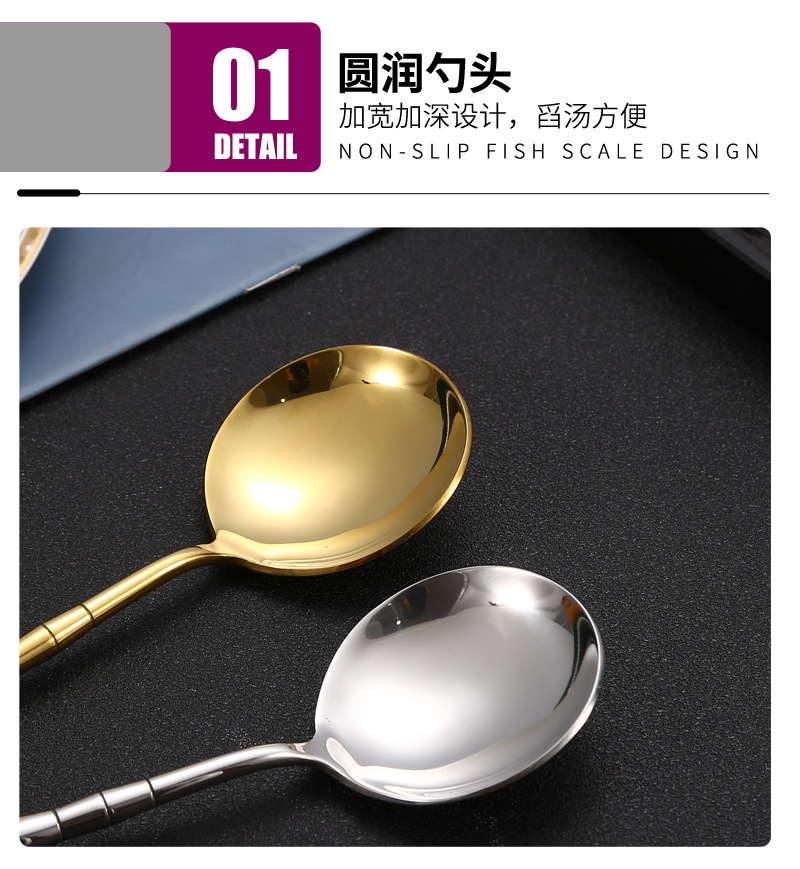 Set of 4 pcs 304 Stainless Steel Bamboo Joint Knife, Fork and Spoon Tea Spoon Tableware Gift Set