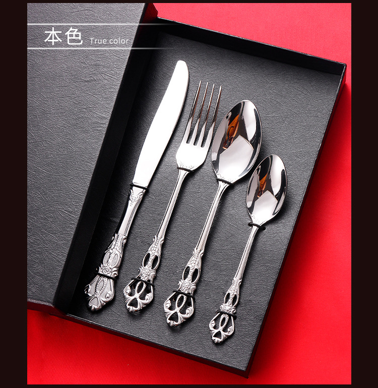 304 Stainless Steel Spoon Fork Embossed European Court Titanium-Plated Gold Court Tableware Western Food Knife, Fork and Spoon Suit 304 Stainless Steel Spoon Fork Embossed European Court Titanium-Plated Gold Court Tableware Western Food Knife, Fork and Spoon Suit
