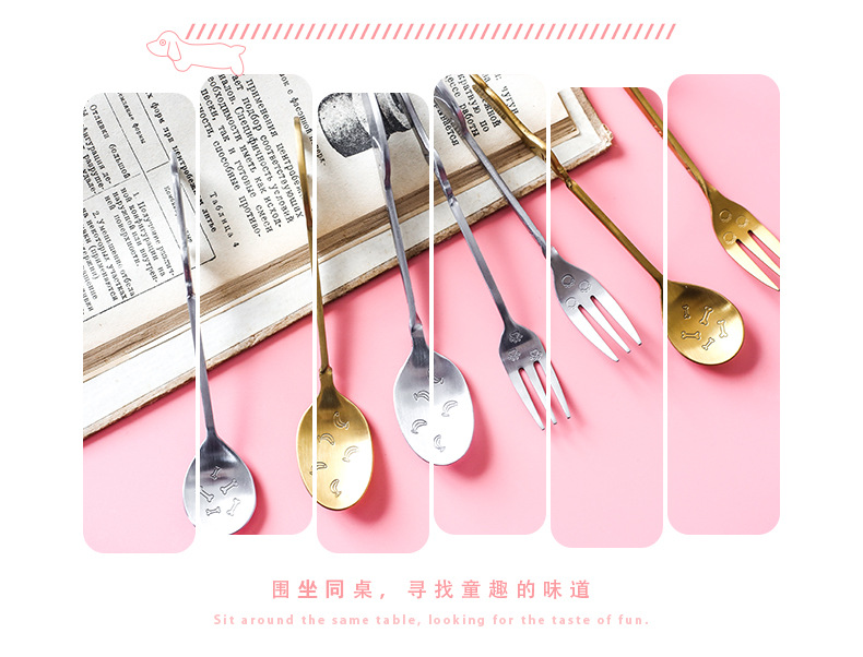 Stainless steel tableware creative gift cartoon small elephant dog spoon fork fruit fork coffee spoon
