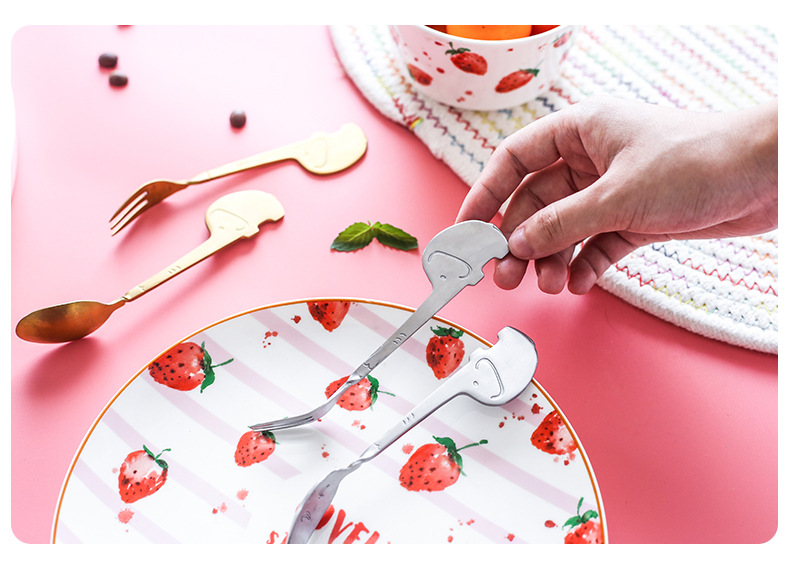 Stainless steel tableware creative gift cartoon small elephant dog spoon fork fruit fork coffee spoon