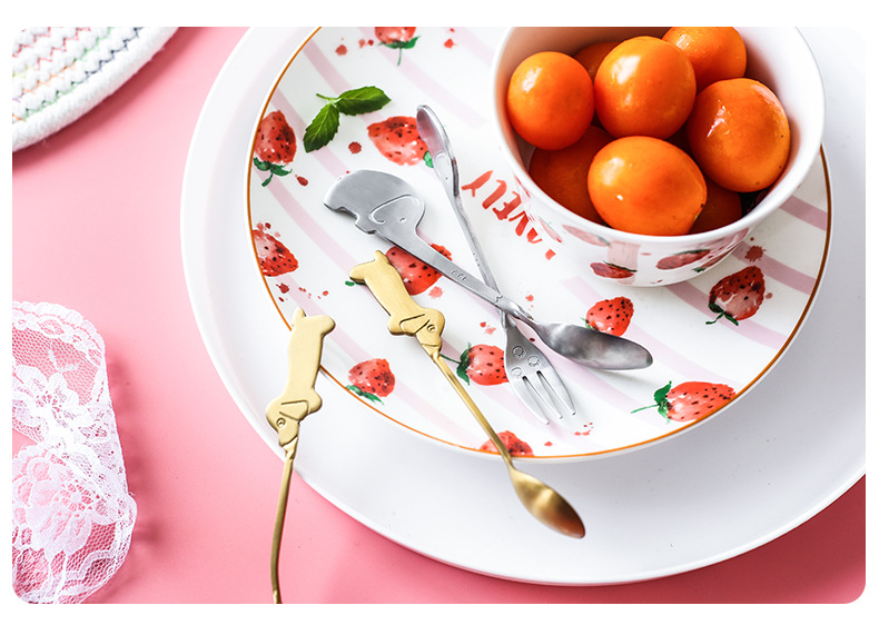 Stainless steel tableware creative gift cartoon small elephant dog spoon fork fruit fork coffee spoon