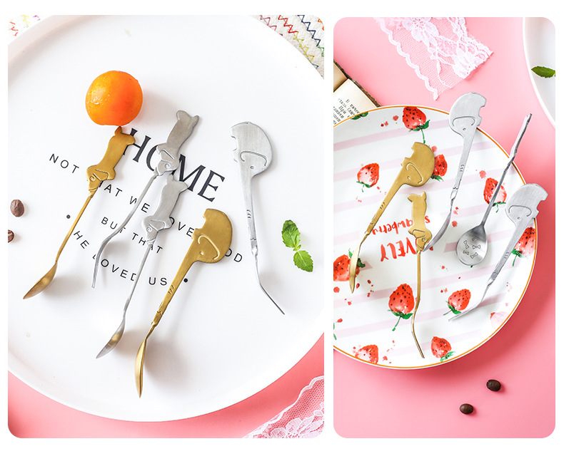 Stainless steel tableware creative gift cartoon small elephant dog spoon fork fruit fork coffee spoon