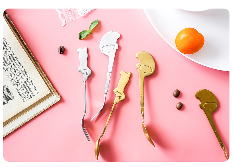 Stainless steel tableware creative gift cartoon small elephant dog spoon fork fruit fork coffee spoon