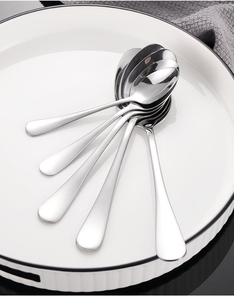 Round Handle 1010 Series Tableware Stainless Steel Tip Spoon Small Spoon Coffee Spoon Ice Tip Spoon Eating Spoon Spoon
