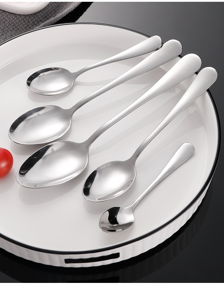 Round Handle 1010 Series Tableware Stainless Steel Tip Spoon Small Spoon Coffee Spoon Ice Tip Spoon Eating Spoon Spoon