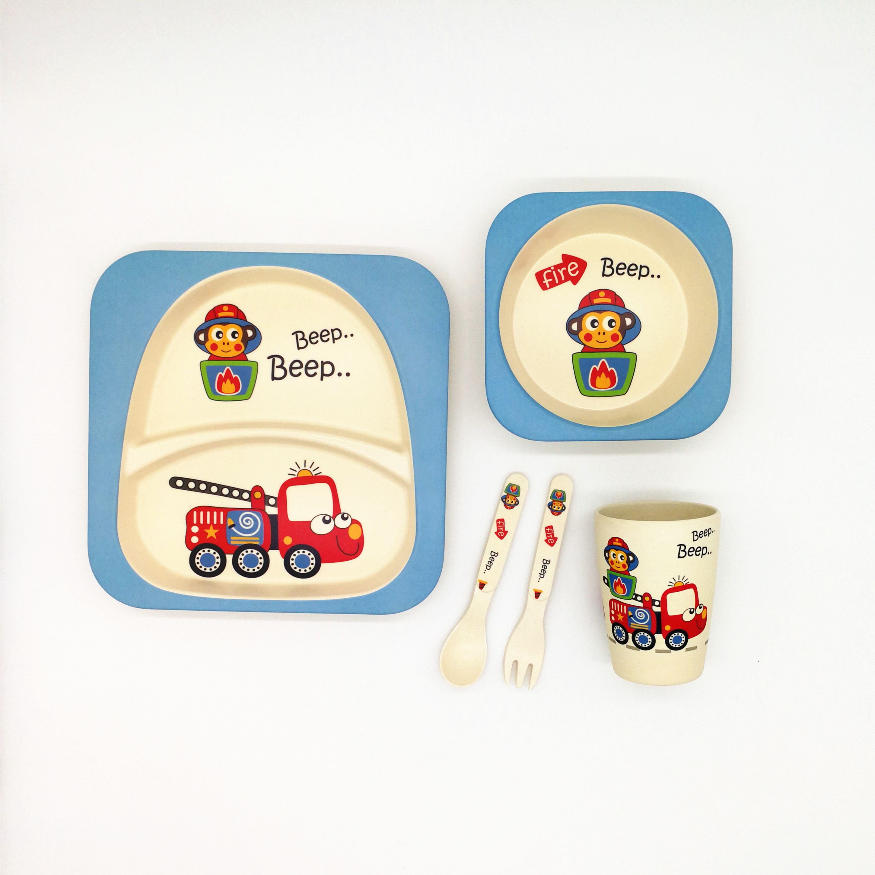 Creative Bamboo Fiber Environmental Protection Children&#039;s Tableware Cartoon Bowl Plate Spork Cup Set Compartment Gift Gift Box