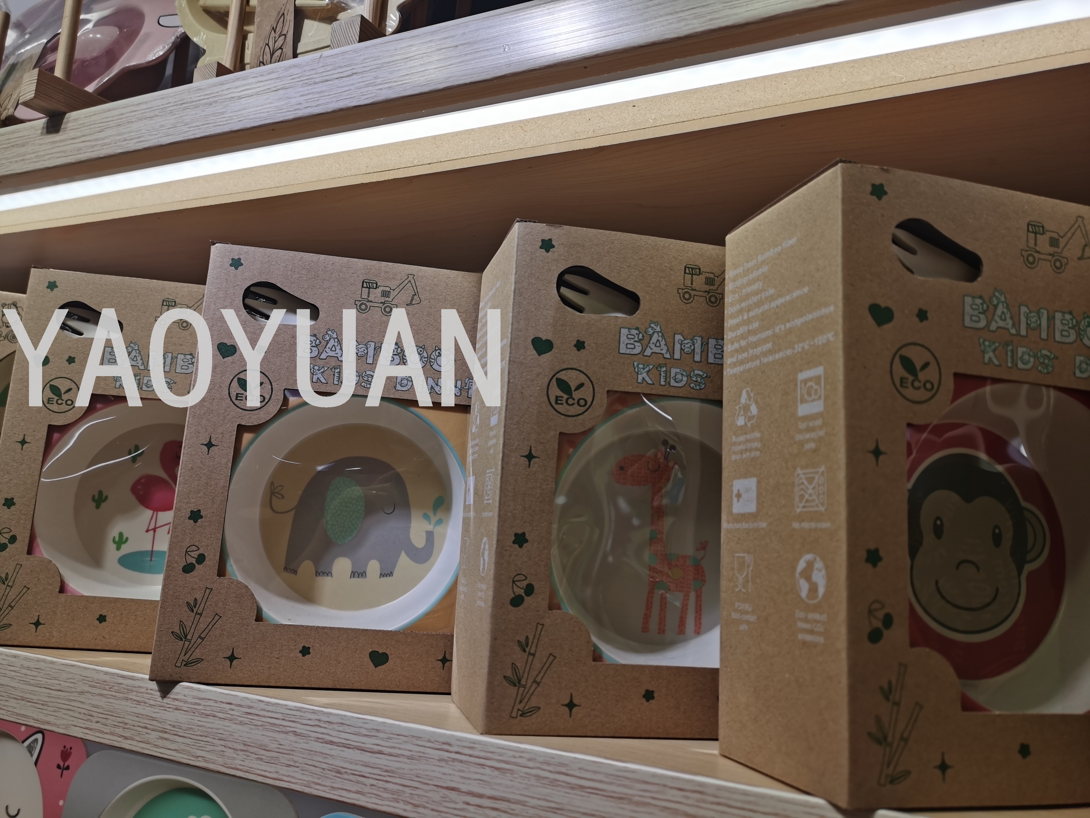 Creative Bamboo Fiber Environmental Protection Children's Tableware Cartoon Bowl Plate Spork Cup Set Compartment Gift Gift Box