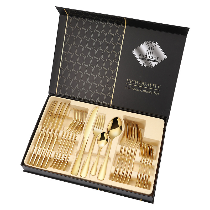 1010 Stainless Steel Tableware Simple Steak Knife, Fork and Spoon 24-Piece Set Combination Gift Box Set Factory Direct Supply Can Be Customized