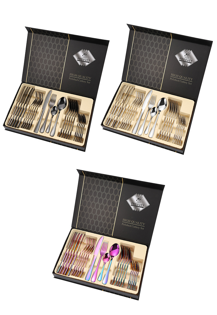 1010 Stainless Steel Tableware Simple Steak Knife, Fork and Spoon 24-Piece Set Combination Gift Box Set Factory Direct Supply Can Be Customized