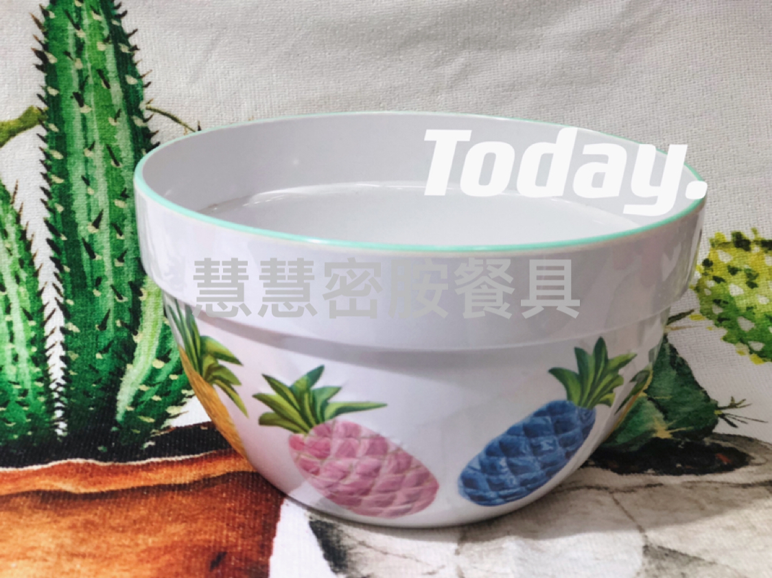 New Melamine Household Desserts Fruit Salad Bowl Fruit Bowl Salad Bowl Concave-Convex Printed Pineapple Graphic