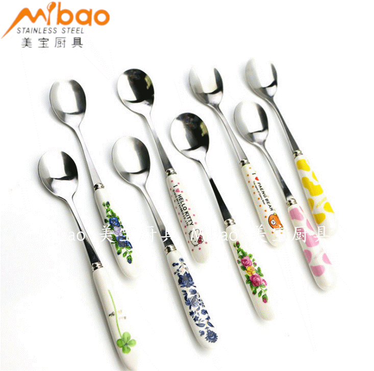 Ceramic handle coffee scoop ice scoop long mixing scoop students use cute cartoon spoon