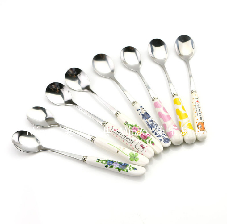 Ceramic handle coffee scoop ice scoop long mixing scoop students use cute cartoon spoon