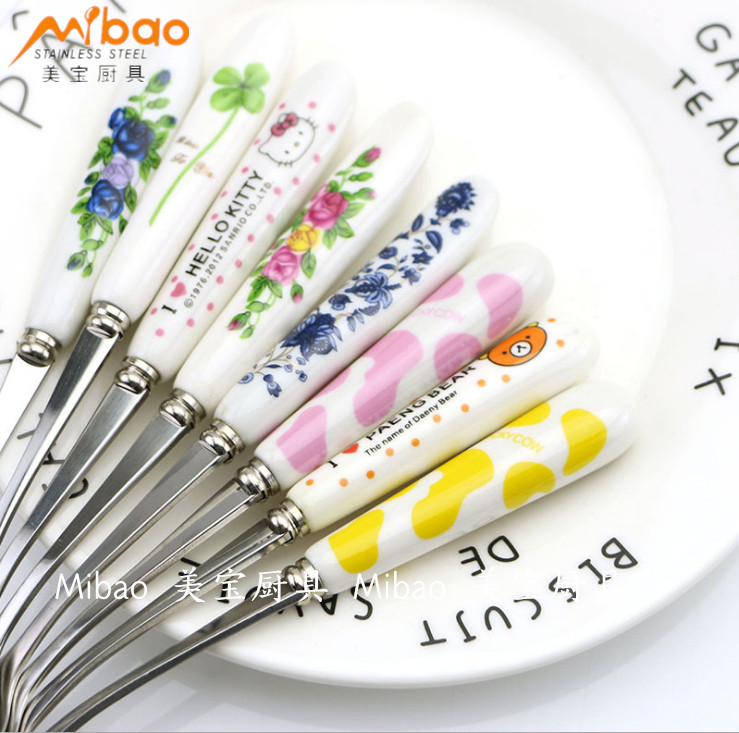 Ceramic handle coffee scoop ice scoop long mixing scoop students use cute cartoon spoon