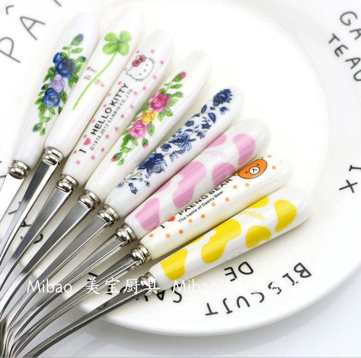 Ceramic handle coffee scoop ice scoop long mixing scoop students use cute cartoon spoon