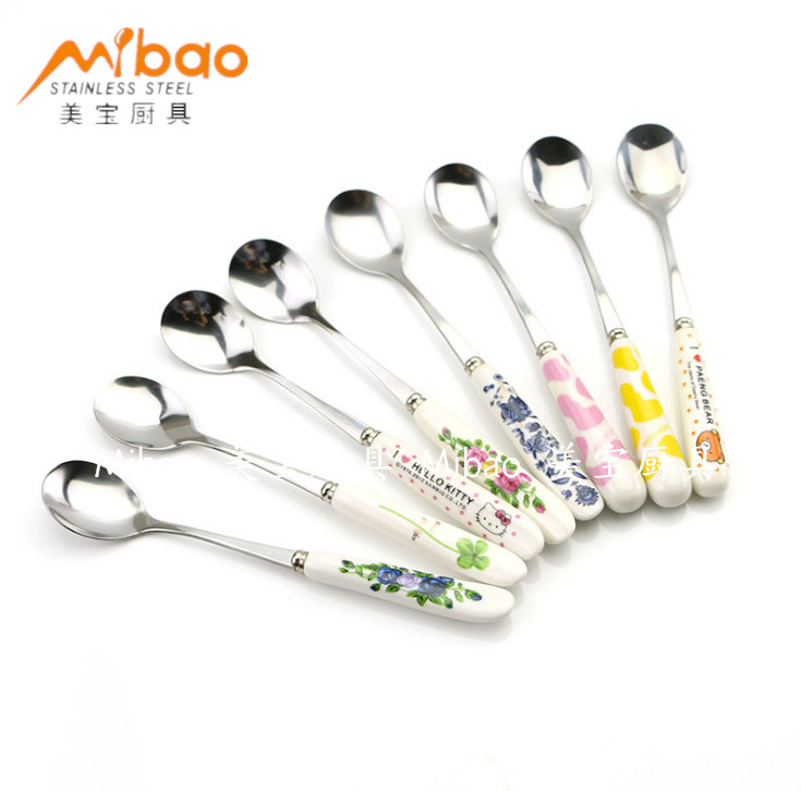 Ceramic handle coffee scoop ice scoop long mixing scoop students use cute cartoon spoon