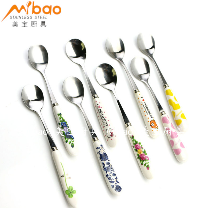 Ceramic handle coffee scoop ice scoop long mixing scoop students use cute cartoon spoon