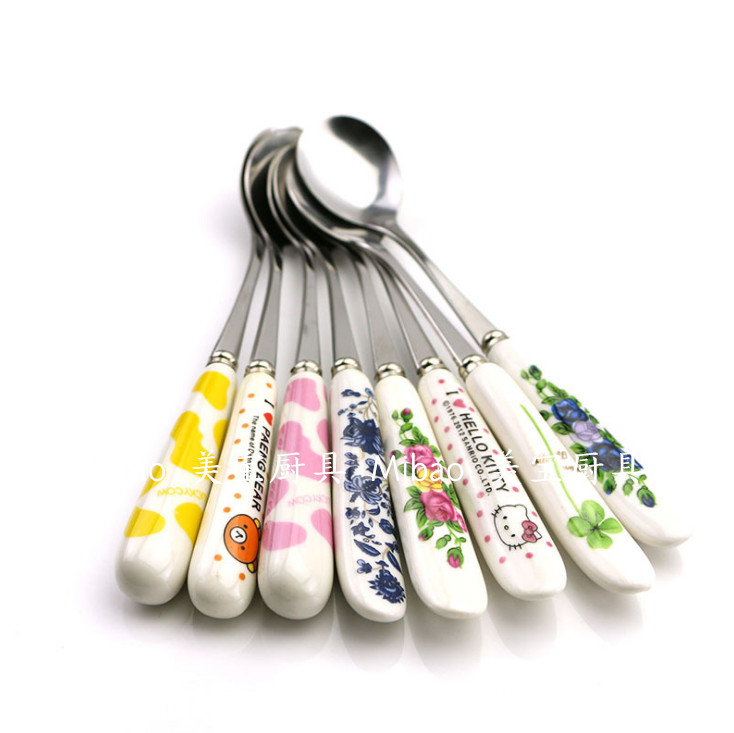 Ceramic handle coffee scoop ice scoop long mixing scoop students use cute cartoon spoon